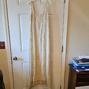 The Clothing Company Cream Lace Covered Sleeveless Satin Dress